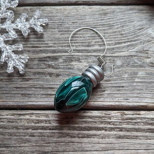 153 Green White Hand Turned Resin Ornament, Handcrafted Holiday Light Bulb,High Gloss,Solid Christmas Tree Bulb Ornament,Handmade Christmas image 5