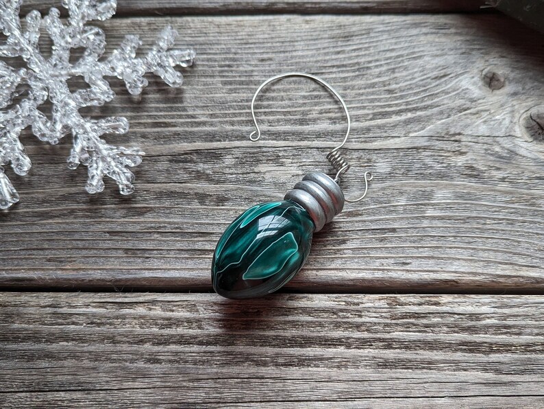 153 Green White Hand Turned Resin Ornament, Handcrafted Holiday Light Bulb,High Gloss,Solid Christmas Tree Bulb Ornament,Handmade Christmas image 5