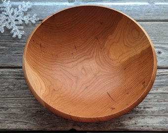 269 -  9 1/4" inch Cherry Wood Salad Bowl, Hand Turned Harvested Northern Vermont Cherry Wood, Medium Wooden Bowl, Food Safe