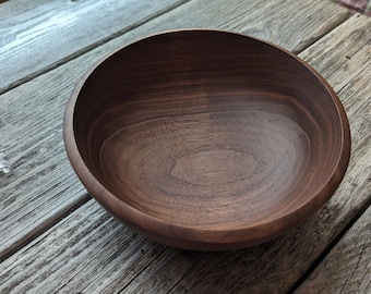 Hand Turned Black Walnut Wood Bowl: 7 inch Food Safe Salad Bowl