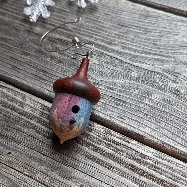 Hand Turned Acorn Bird House Ornament: Padauk & Spalted Tamarind Wood