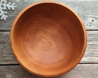 142 - 9 3/4" inch Rimmed Cherry Wood Bowl, Hand Turned Terra Cotta Style Wooden Bowl, Food Safe, Salad Bowl, Wood Serving Dish