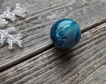 33 - Hand Turned Multi Colored Blue, and White Resin Sphere, 2" inch Diameter. Crafted Resin Ball, Solid Sphere, Hand Poured Resin