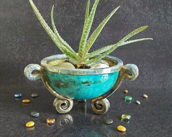 raku pottery planter pot, tripod planter, cauldron planter, footed planter, succulent pot, decorative planter, bowl planter, italian pottery