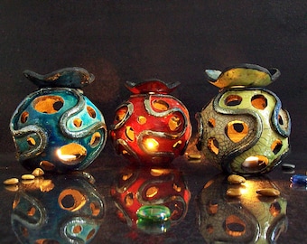 Raku ceramic essential oil burner, tealight candleholder oilwarmer aromatherapy diffuser, various colors available