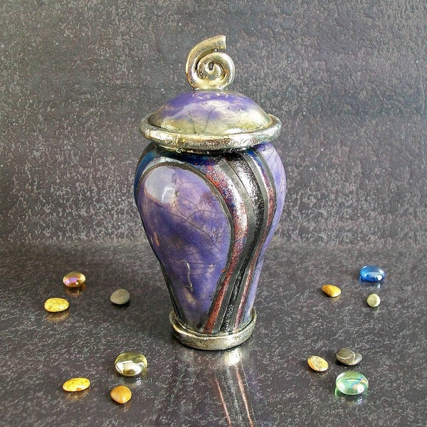 raku pottery Urn, purple urn, cremation urn, ceramic urn for ashes, keepsake urn, human urn, pet urn, small urn for pets, burial urn