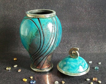 raku ceramic Urn, cremation urn for ashes, adult urn, funeral urn, keepsake urn, human urn, pet urn, raku urn, personalized urn with lid