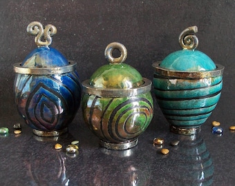 raku pottery set of three jars with lid, ceramic canister set, crackle glazed kitchen jars, tea coffee sugar canisters, striped canisters