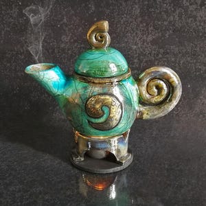 Raku Mini Teapot Essential Oil Diffuser – Handmade Decorative Aromatherapy Oil Burner with Tealight Holder, Customizable Colors