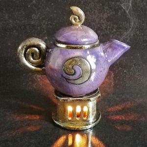 Raku Teapot Oil Burner – Ceramic Essential Oil Diffuser with Tealight Warmer – Handmade Italian Pottery – Custom Colors