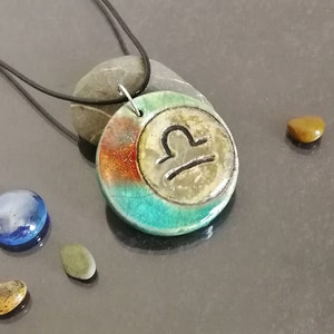 Raku pottery libra necklace, libra pendant, libra moon necklace, libra jewelry, libra sign necklace, libra zodiac pendant personalized