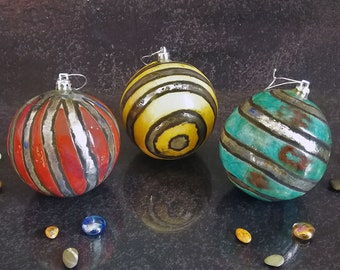 Raku Ceramic Christmas Balls Set of 3/6/9/12 - Handmade Colorful Xmas Tree Ornaments, Personalized Colors for Modern Holiday Decor