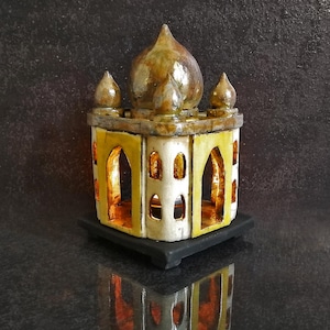 Lanterna Moschea "Mini Taj Mahal" in Ceramica Raku  per Candeline, Architettura in Miniatura - Su ordinazione, Spedito entro 3 gg Lavorativi