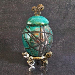 Turkos raku keramisk urna, askurna, askurna, begravningsurna, kremeringsurna, äggurna, handgjord urna