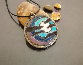 Painted pendant "night sky in the moonlight" in raku ceramic - romantic painting necklace