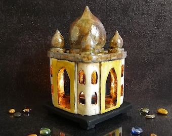 Raku ceramic mosque lantern " tiny Taj Mahal " for tealight candle, customizable colors