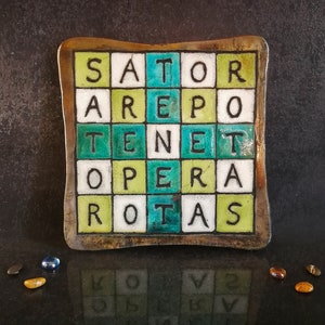 Raku Ceramic Magic Sator Square – Protective Home Charm, Ancient Roman Palindrome Amulet, Esoteric Wall Tile, Customizable Colors