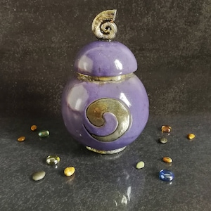 Raku ceramic purple cremation urn for human or pet ashes with swirls, others colors available, capacity 18 / 45 / 85 / 180 cubic inches