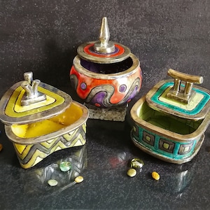 Raku ceramic geometric jewelry boxes, set of three or individual, square triangle and circle, customizable colors on request