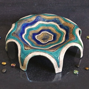 Raku Ceramic Starfish Bowl – Decorative Coastal Organic Centerpiece, Ocean-Inspired Circles Pattern, Customizable Colors