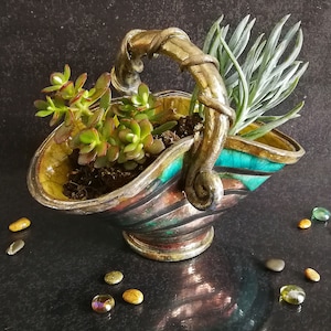 Ceramiczny kosz Raku z podwójnym garnkiem i uchwytem w kształcie macki ośmiornicy - styl nadmorski - konfigurowalne kolory