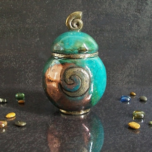 Raku ceramic turquoise urn for human or pet ashes urn, swirled keepsake memorial, various colors and sizes available, handmade in italy