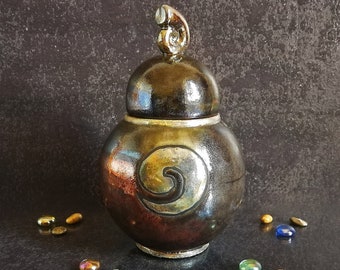 Raku ceramic bronze urn for human or pet ashes, swirled keepsake memorial, various colors and sizes available