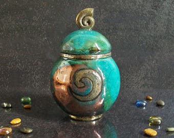 Swirled Raku Ceramic Urn – Turquoise Keepsake for Human or Pet Ashes, Handmade in Italy, Various Colors & Sizes