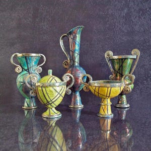 Colección de mini jarrones Raku – 5 piezas en estilo clásico antiguo – Cerámica artesanal única – Conjuntos o piezas individuales – Personalizable