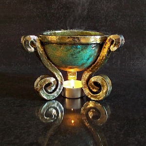 Raku driepootbrander voor etherische oliën en was – Heilige vuurpot van handgemaakt keramiek, aanpasbaar