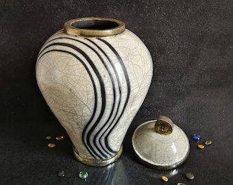 Raku pottery white urn for human or pet ashes, minimal and elegant design inspired by oriental shape, various colors and size available