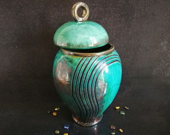 Raku ceramic funeral urn for human or pet ashes - 0.3 / 0.75 / 2 / 5 liters - customizable color - engraving included