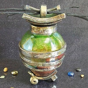 Raku cremation urn for human or pet ashes - capacity 45 / 122 / 210 cubic inches - various colors available, engravable, oriental design art