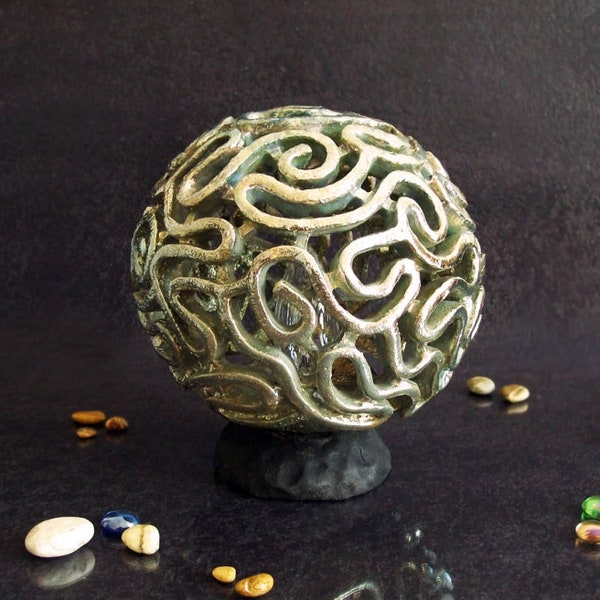 Lámpara de mesa de cerámica Raku "cerebro coral" - Escultura naturalista Abat Jour con diseño costero chic, varios colores y tamaños