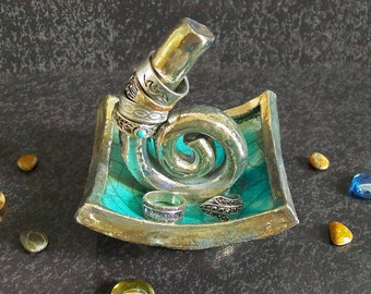 Raku Keramik Untertasse Ringe Türkis Schmuck-Halteplatte, Wasserzeichen, Engagement-Geschenk-Idee, Geschenk,