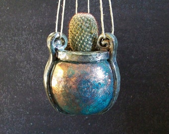 hanging planter pot for succulent - raku pottery planter little pot