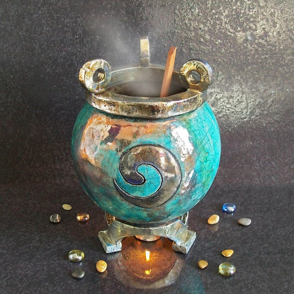 raku ceramic witches cauldron pot for rituals and spells handmade, two size and many colors available, witchcraft and wiccan cute accessory