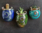 raku ceramic wall planter vases set available individually or the full set, pretty wall pots decorated with crackle glaze and golden swirls