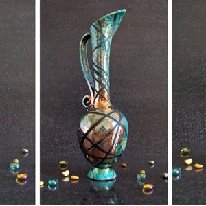 raku vase set of 3, set of vases, turquoise vase set, collectible vase centerpieces, tiny vases, crackle glaze vase, ampoule, bottle, jug image 4