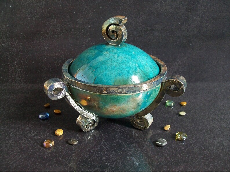 Raku Pottery Footed Jar With Lid Ceramic Container for Etsy