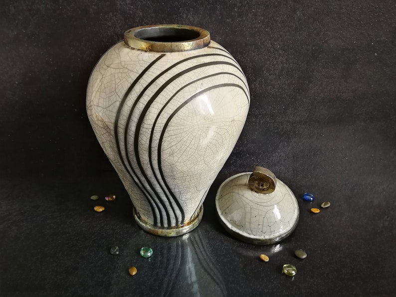 Raku pottery white urn for human or pet ashes, minimal and elegant design inspired by oriental shape, various colors and size available image 7