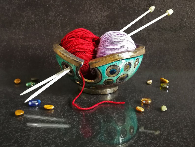 Raku Ceramic Knitting Bowl With Polka Dot Decoration Multiple Etsy