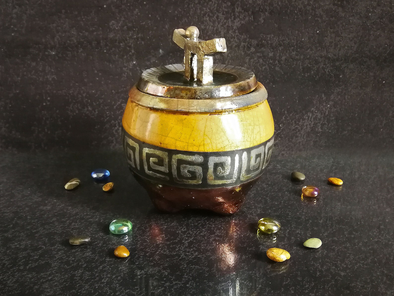 Casket Raguna Urna in ceramica raku per ceneri umane o animali stile orientale ...