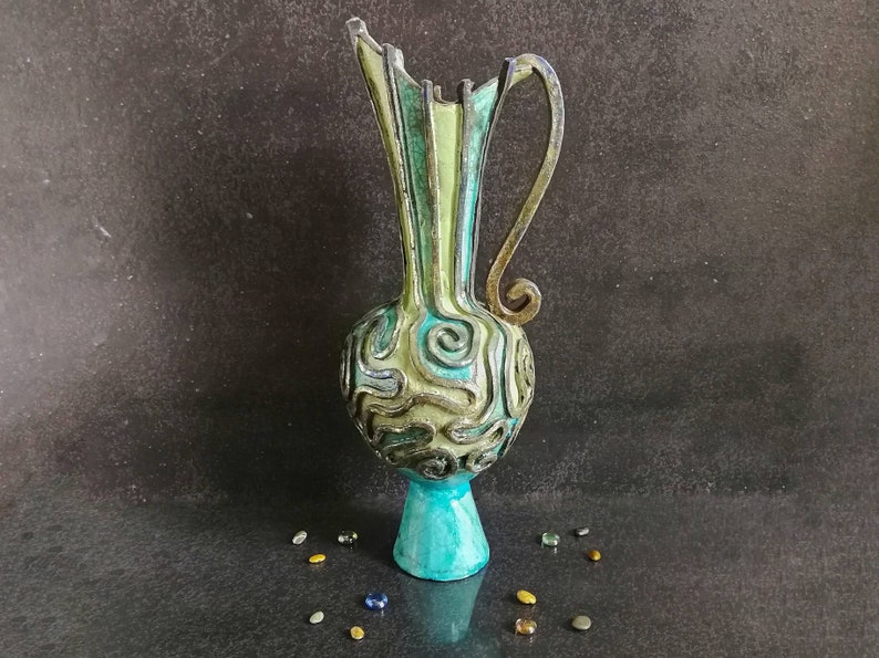 Raku Pottery Pitcher Vase Jug With Spout Ceramic Jug Etsy