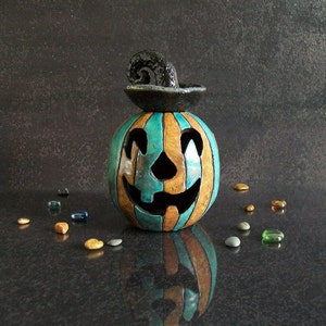 raku pottery jack o lantern, Halloween pumpkin Essential Oil Diffuser, halloween Candle holder, halloween decoration, halloween oil warmer image 2