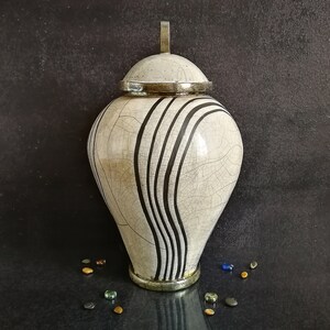 Raku pottery white urn for human or pet ashes, minimal and elegant design inspired by oriental shape, various colors and size available image 4