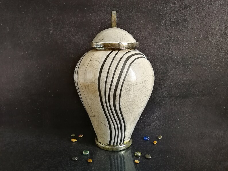 Raku pottery white urn for human or pet ashes, minimal and elegant design inspired by oriental shape, various colors and size available image 4