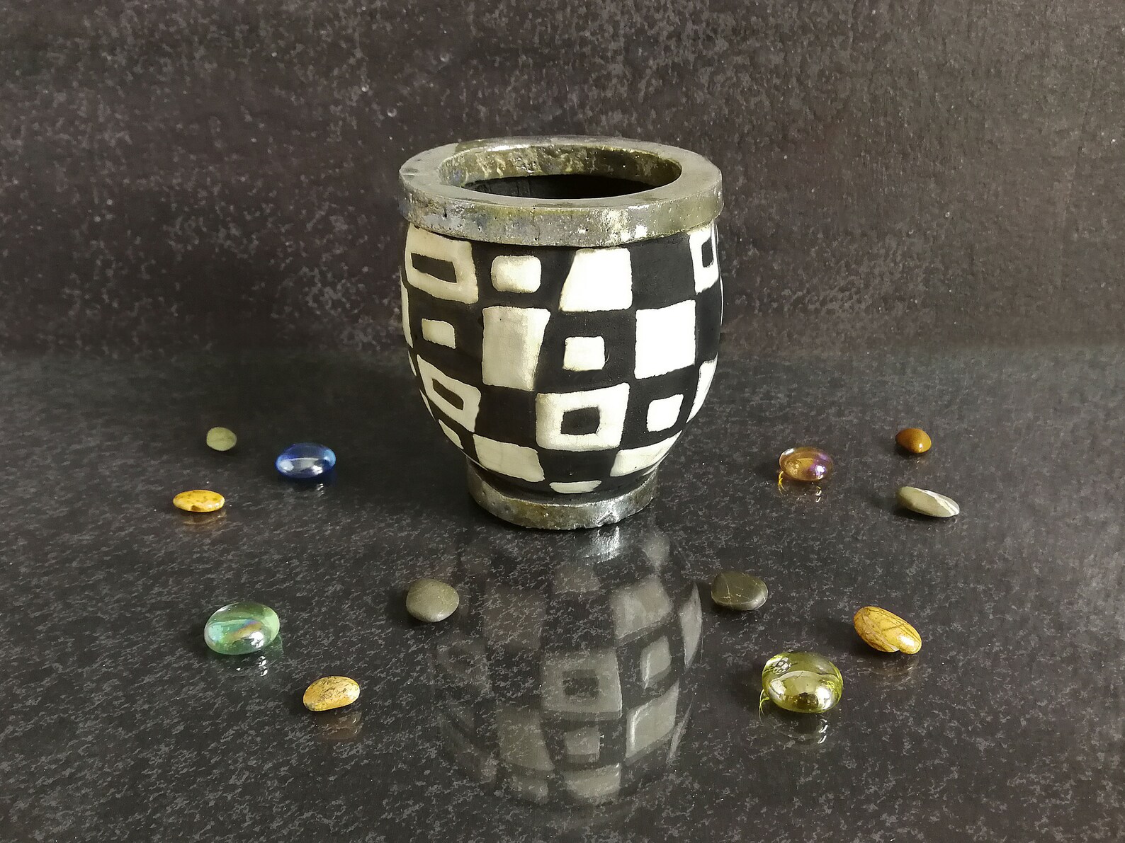 Raku Ceramic Geometric Patterned Planters Black and White | Etsy