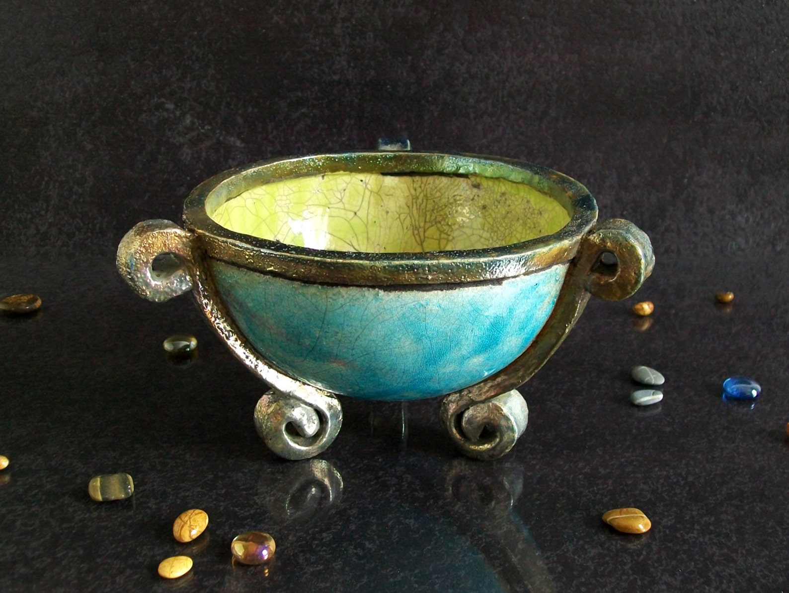 Raku pottery set of three bowls ceramic cauldrons wicca Etsy