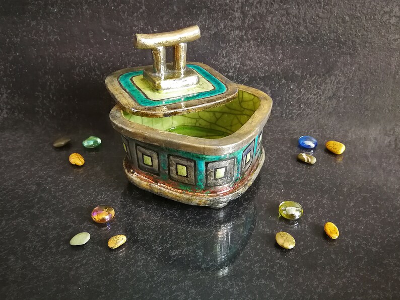 Raku Ethnic Geometric Jewelry Boxes – Handmade Colorful Ceramic Jars ...